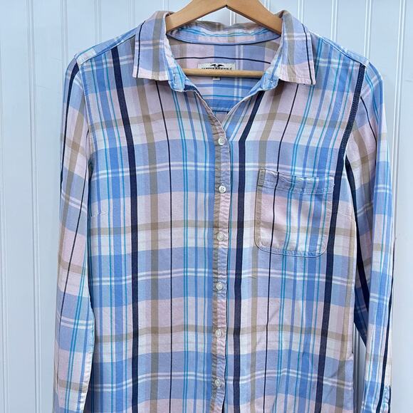 Hampton Republic 27 Plaid Button Down Shirt Blue Pink Tan Long Sleeve Blouse - Picture 1 of 10